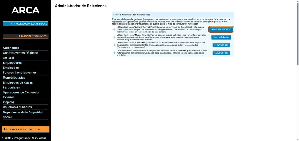 Animación: Administrador de Relaciones con «Adherir servicio» resaltado y, después, Administración de Certificados Digitales con «Agregar alias» resaltado.